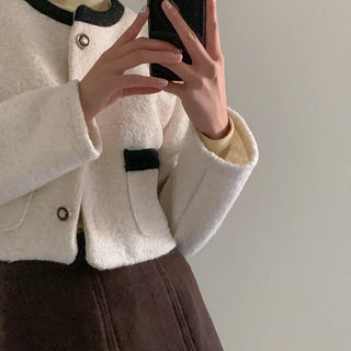 Recommended for Wedding Guest Look! Twinky Color Block Gold Hardware Wool Tweed Jacket