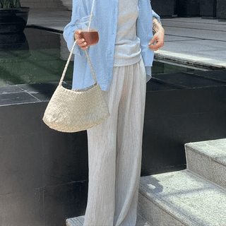 TIEV Linen Wide Elastic Waist Pants