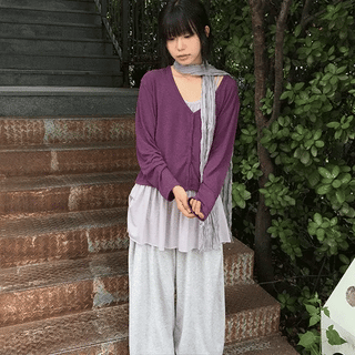 Xenoc V-neck Slim Fit Colored Cardigan