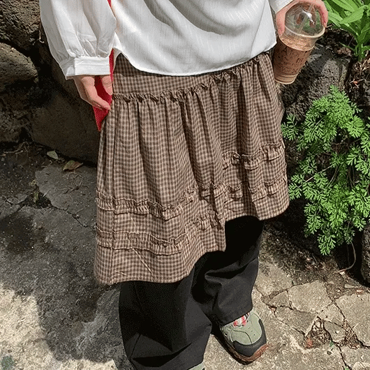 Betel layered check midi skirt