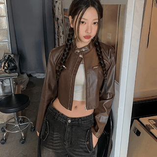 Brick Leather Short Jacket