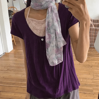 Hiwaku Flower Sleeveless Layered Shirred Short Sleeve Tee
