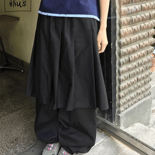 Rosen Cotton Pleated Elastic Skirt Pants