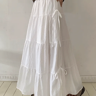 Hondus Nylon Ribbon Tiered Long Skirt