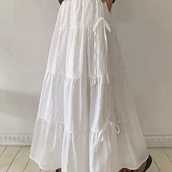 Hondus Nylon Ribbon Tiered Long Skirt