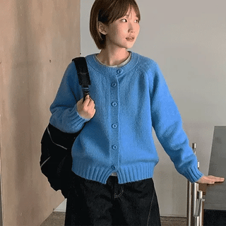 Andens Raglan Button Round Knit Cardigan
