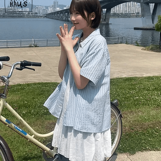 Wickers Summer Seersucker Striped Short Sleeve Shirt