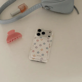 Flower Gingham MagSafe Card Slot Wallet Pocket Case