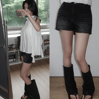 Peggy Hip-Pad Washed Denim Shorts