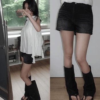 Peggy Hip-Pad Washed Denim Shorts