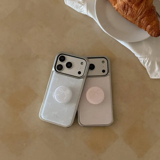 Sugar Ribbon iPhone 18 Pro Galaxy Epoxy Silver Bumper Case