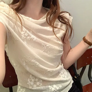 Flower embroidered asymmetrical off-shoulder