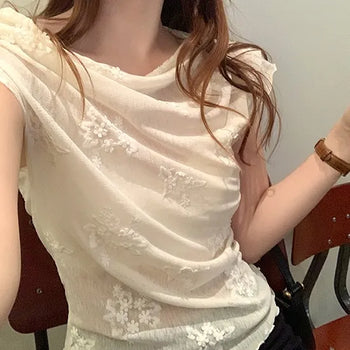 Flower embroidered asymmetrical off-shoulder