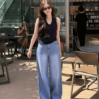 Tassel wide denim pants