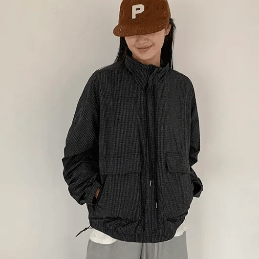 Tsurint Pocket Drawstring Windbreaker Jumper