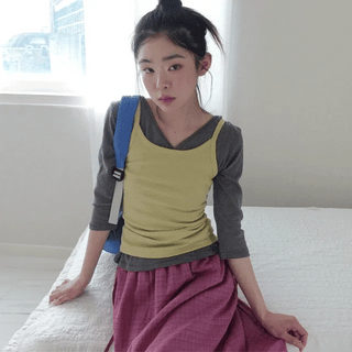 Chig collar boat neck ribbed sleeveless