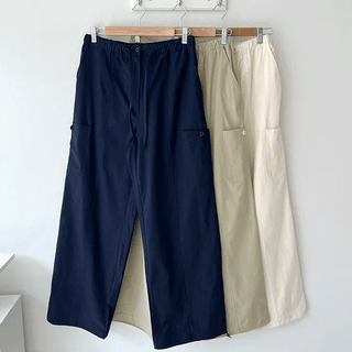 Janey Summer Cotton Cargo Back Elastic Pants