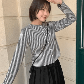 Beida Striped Dot Patch Crop Cardigan
