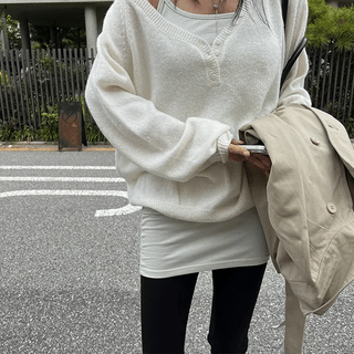 Sena V-Neck Button Knit