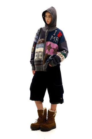 [Moromoro] Multi Pattern Patchwork Knit Set