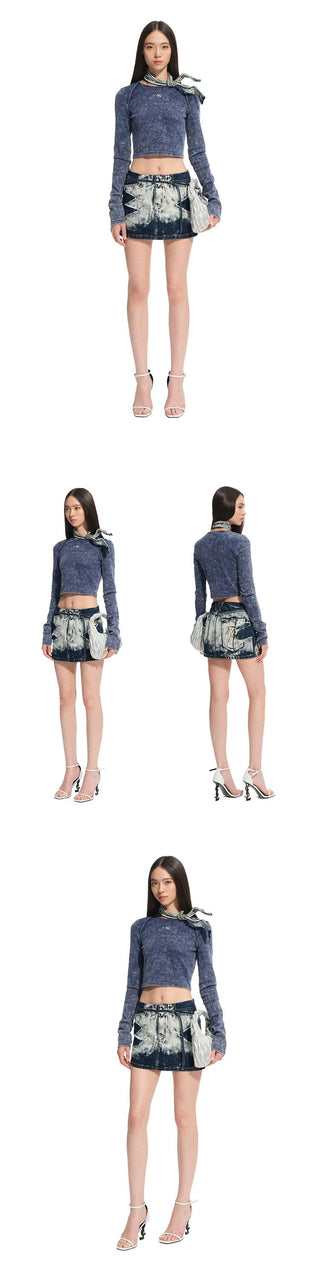[NOTAWEAR] Washed Denim Low-Rise Mini Skirt