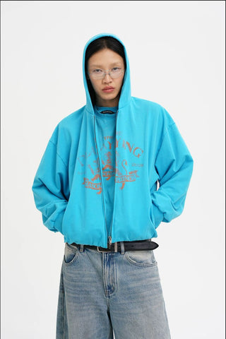 [MASONPRINCE] Boxy-Fit Hooded Zip-Up Cardigan