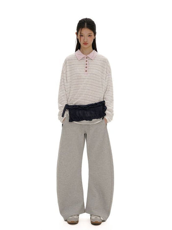 [Moromoro2] Striped Polo Long Sleeve Tee with Star  Buttons