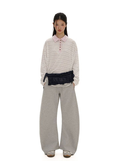 [Moromoro2] Striped Polo Long Sleeve Tee with Star  Buttons