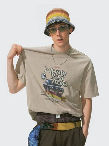 [Monterest] Washed Cotton Racing Print T-Shirt