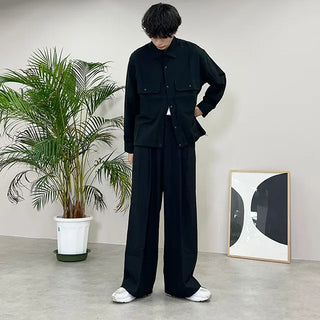 high waist pintuck wide slacks