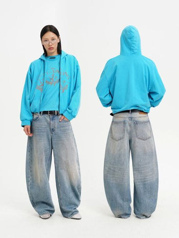 [MASONPRINCE] Washed Mid-Rise Tapered Wide Denim Pants