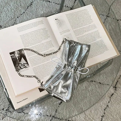 Monroe Cross Shirring Silver Mini Chain Bag