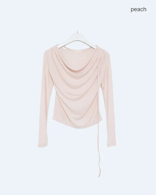 Drape neck strap point long sleeve shirt