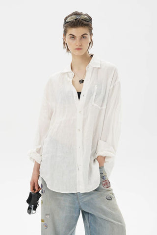 [MASONPRINCE] Breathable Linen Raw Edge Oversized Shirt