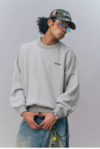 [Monterest] Fleece-Lined Logo Print Crewneck Sweatshirt