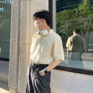 Colored perforated knit T-shirt