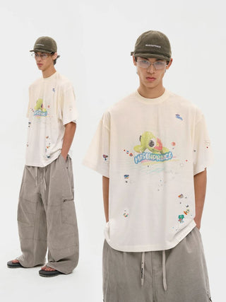 [MASONPRINCE] Turtle Print Rhinestone Cotton Tee