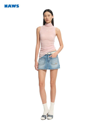 [NOTAWEAR] Wool Mock Neck Asymmetric Hem Knit  Top