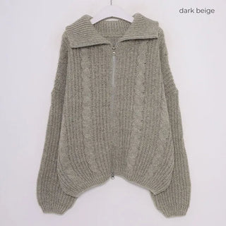 Twist knit zip-up