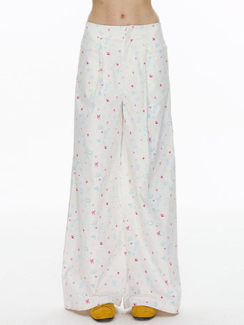 [NECY] Heart Cat Printed Wide Pants