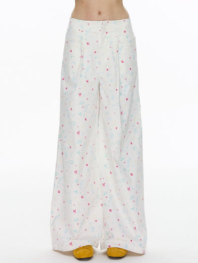 [NECY] Heart Cat Printed Wide Pants