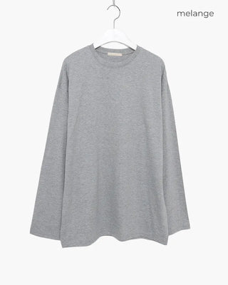 Plain slit long-sleeved T-shirt
