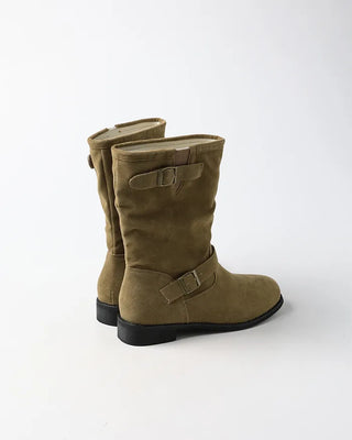 Belt-point mid-calf boots