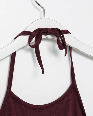 Round neck striped halter neck ribbed camisole
