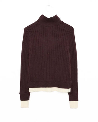 High-neck layered button knit