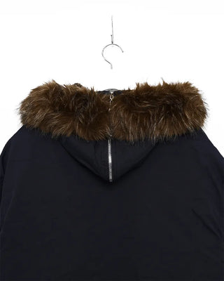 Button-up hooded fur padded jacket