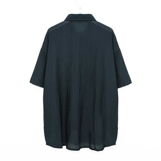 Linen-like shirred short-sleeved shirt