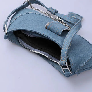 Denim buckle shoulder bag