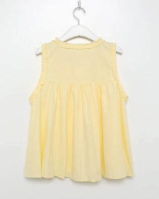 Pintuck frill sleeveless flared button blouse