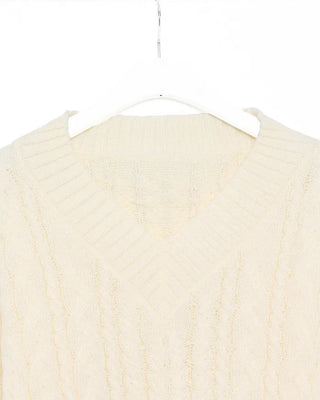 V-neck Cable Balloon Sleeve Long Knit